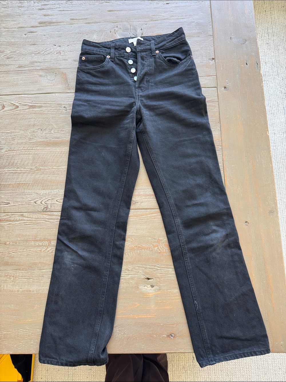 H&M Black High-Rise Flare Jeans with Button-Fly
